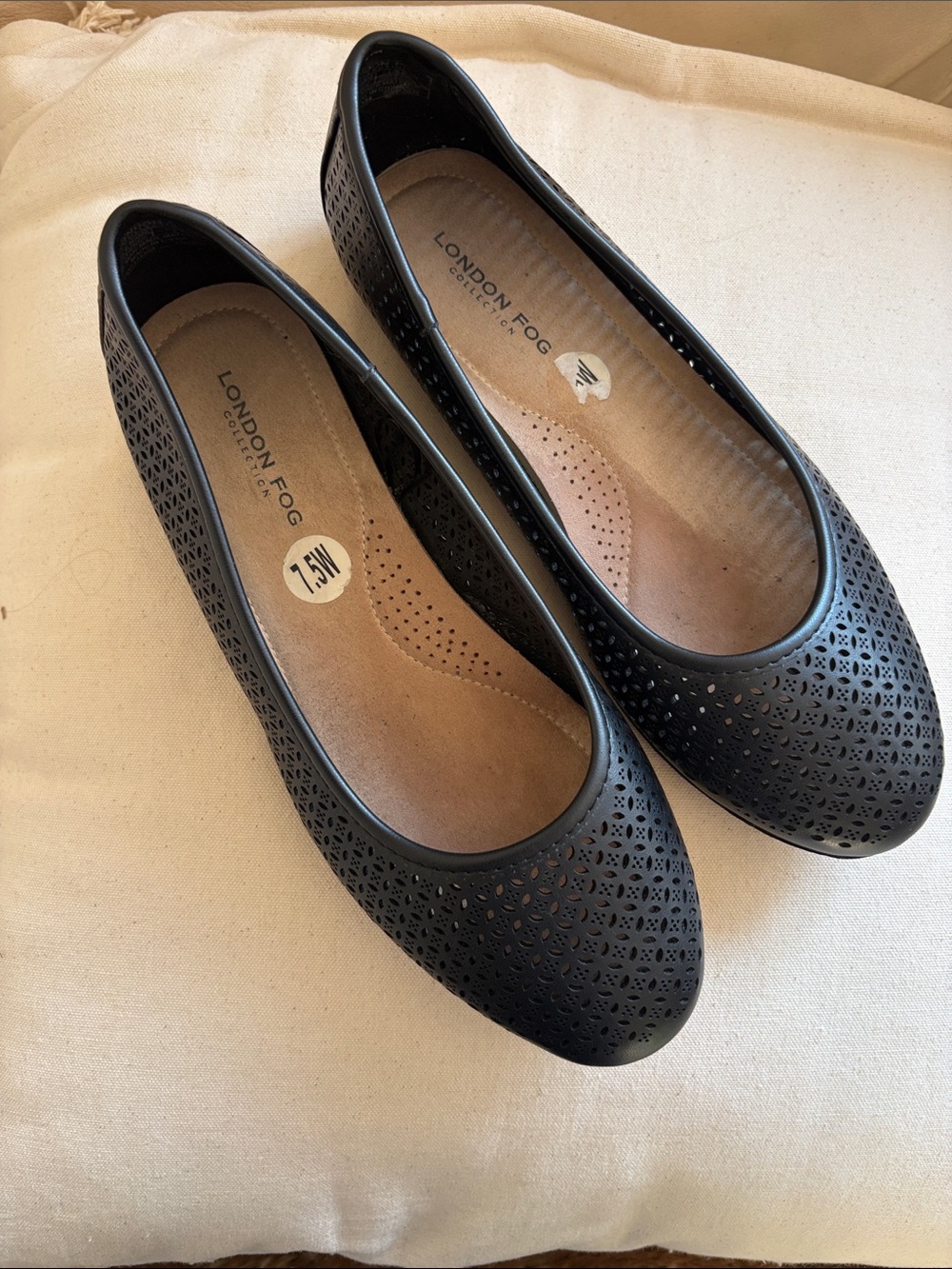 London Fog Black Perforated Ballet Flats